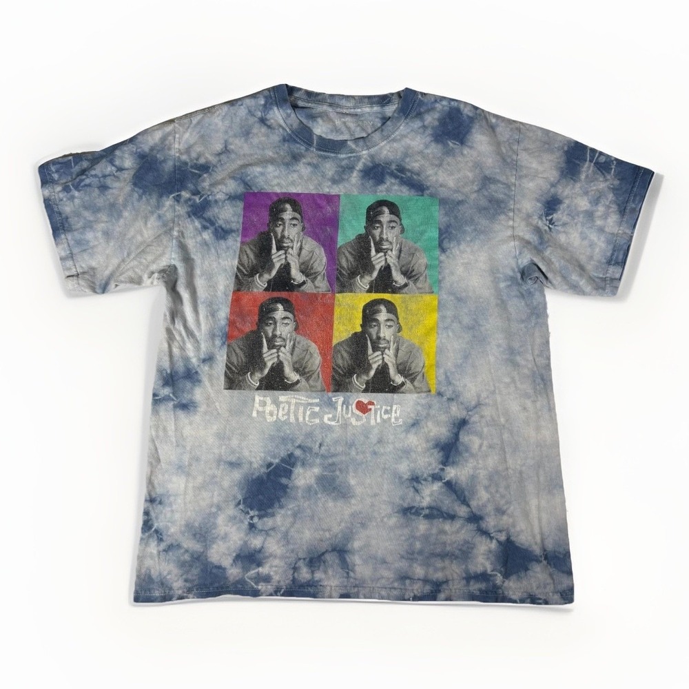 Chemistry Poetic Justice Tupac T-Shirt‎ Mens L Blue Tie Dye 2Pac Pop Art Rap Tee